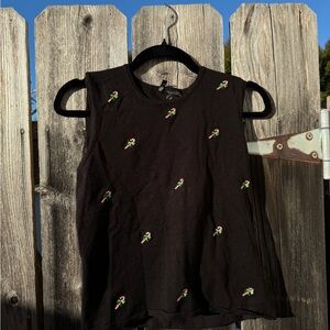 Vintage Black Sleeveless Sweater with Candy-Cane Accents Holiday Christmas